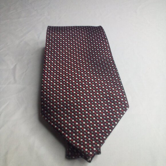 Van Heusen Tie Necktie Men Silk Dots Red Silver Black - Picture 6 of 7